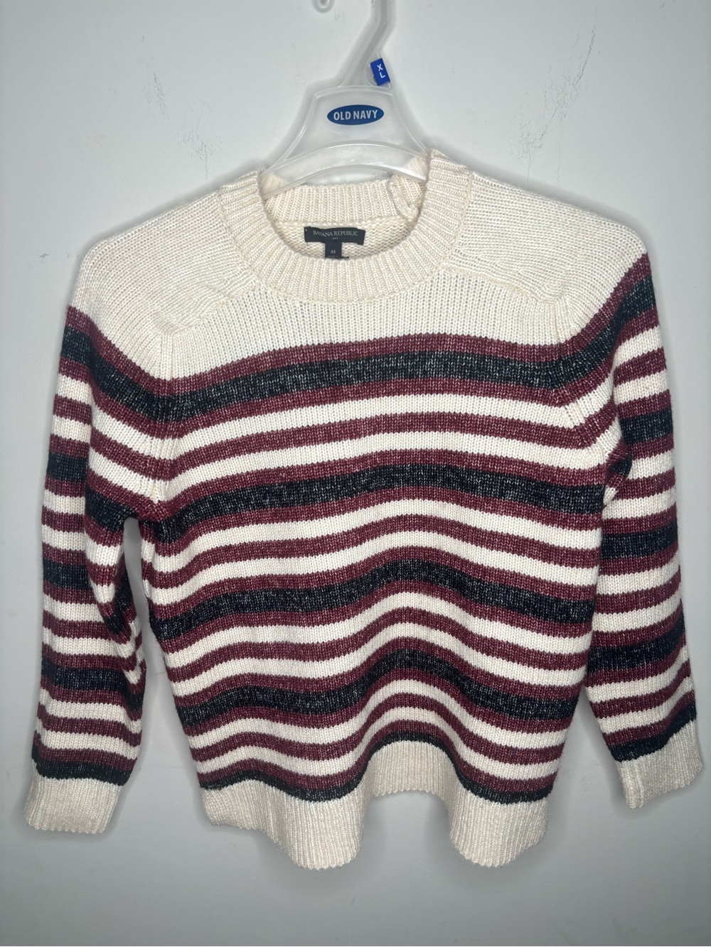 Banana Republic Womens Cream & Burgundy Striped Knit Sweater NWT SIZE  Medium